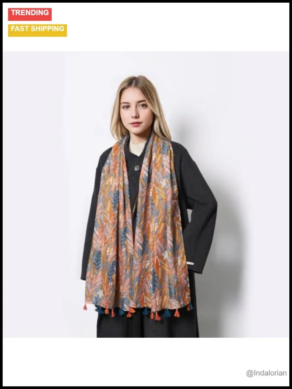 Lightweight Soft Floral Leopard Scarf for Women Fashion Shawl Wrap with Fringe